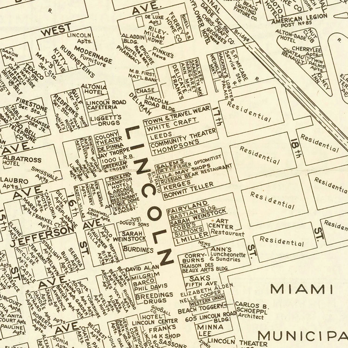 Restored historic details from the 1935 city map of Miami Beach, Florida