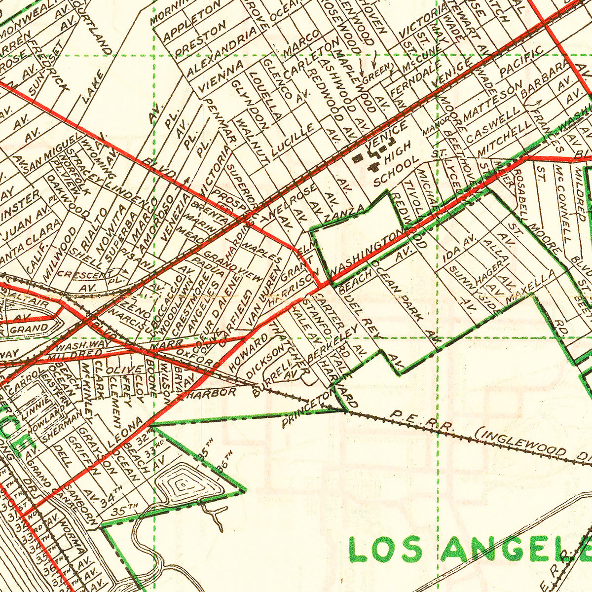 Restored historic details from the 1926 city map of Los Angeles, California