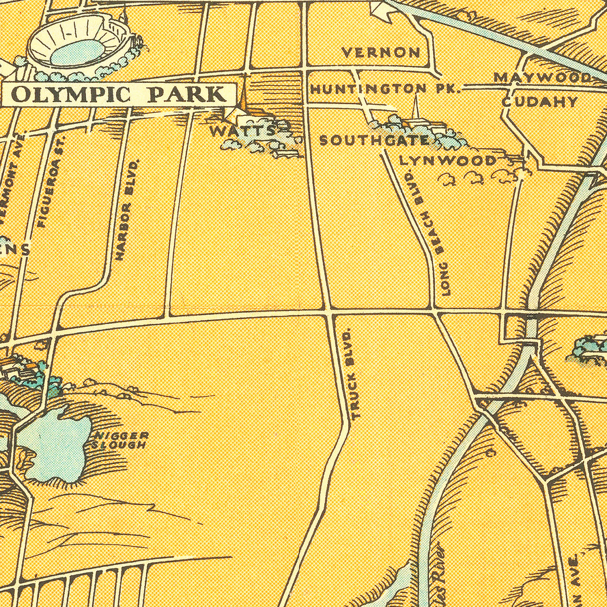 Restored historic details from the 1932 city map of Los Angeles, California