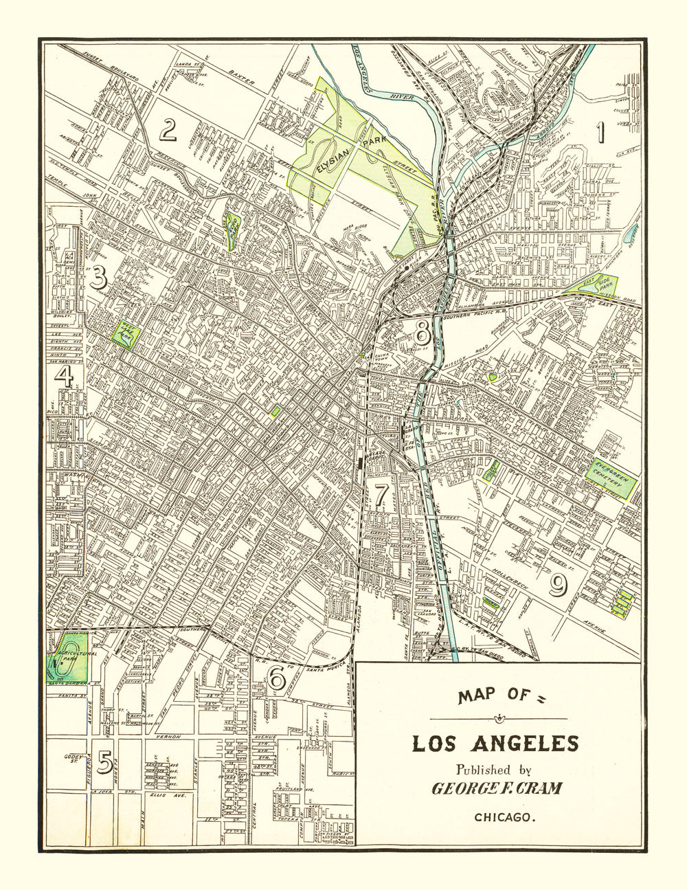 Vintage Map of Los Angeles, California 1908 print style example