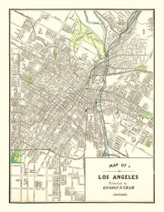 Vintage Map of Los Angeles, California 1908