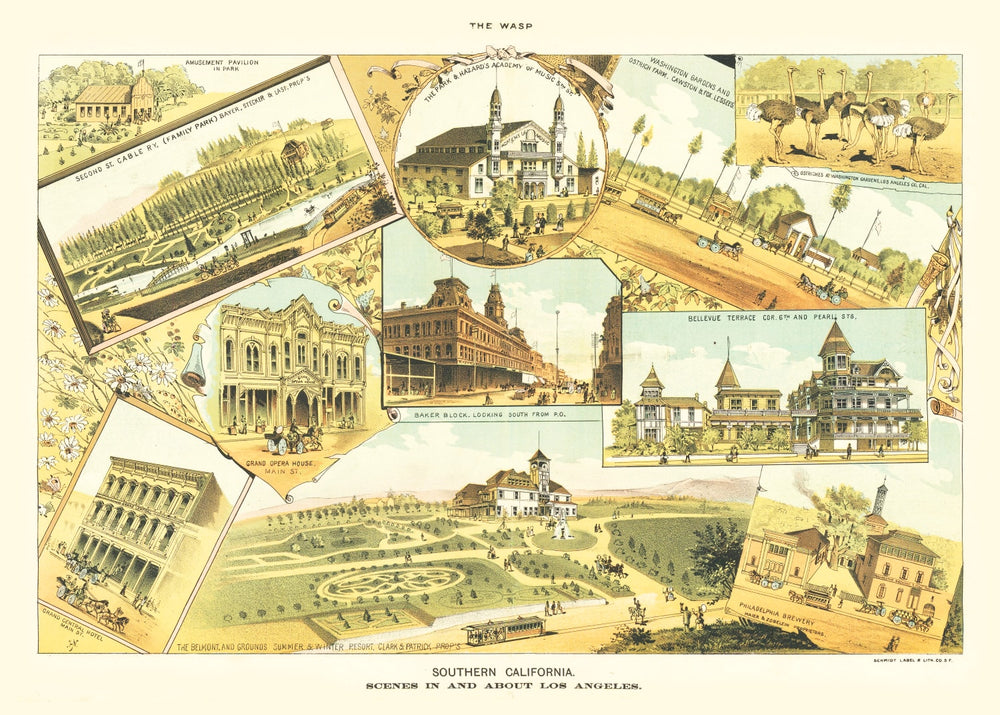 Vintage Map of Los Angeles, California 1888 print style example