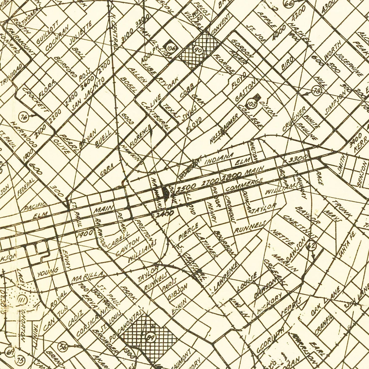 Restored historic details from the 1925 city map of Dallas, Texas