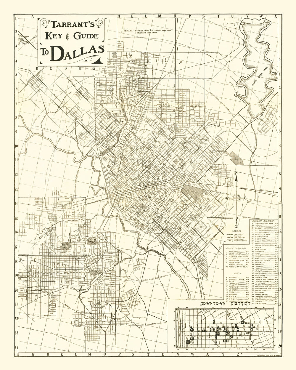 Vintage Map of Dallas, Texas 1925 print style example