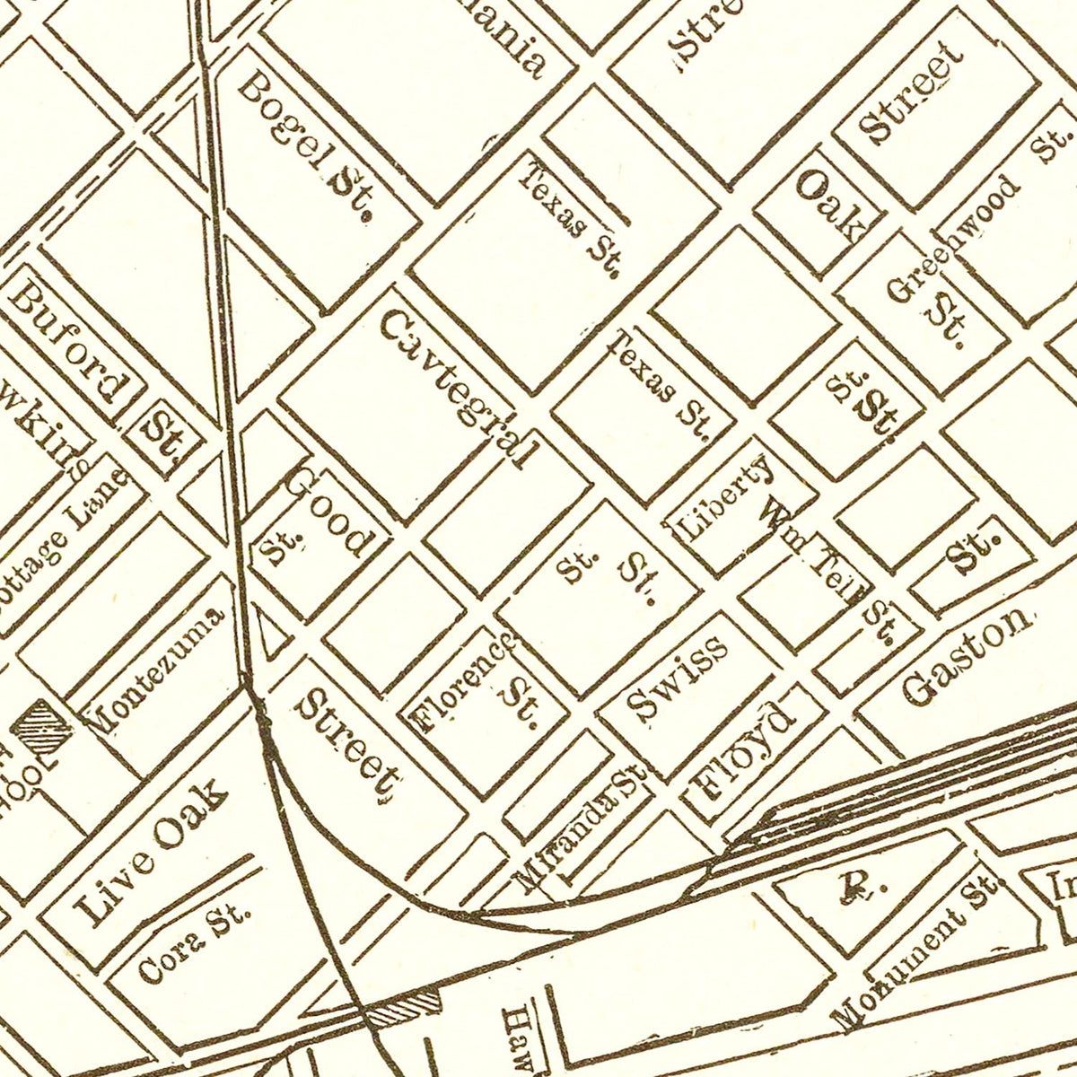 Restored historic details from the 1893 city map of Dallas, Texas