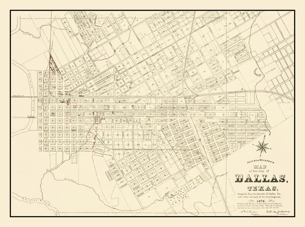 Vintage Map of Dallas, Texas 1878 print style example