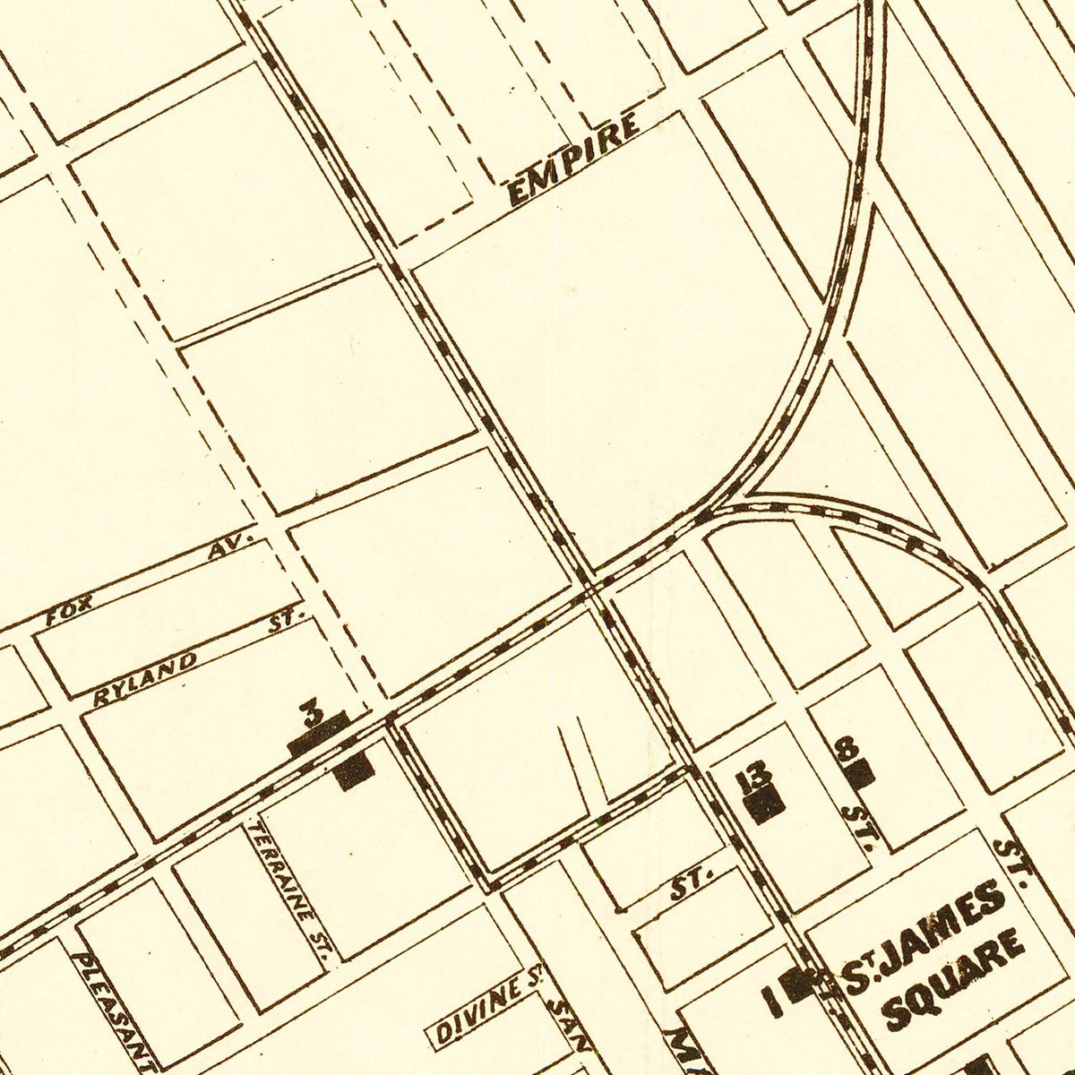 Restored historic details from the 1872 city map of San Jose, California