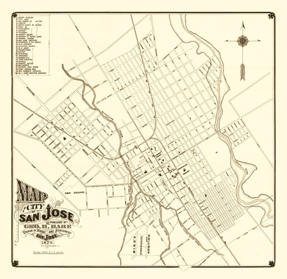 Vintage Map of San Jose, California 1872 print style example