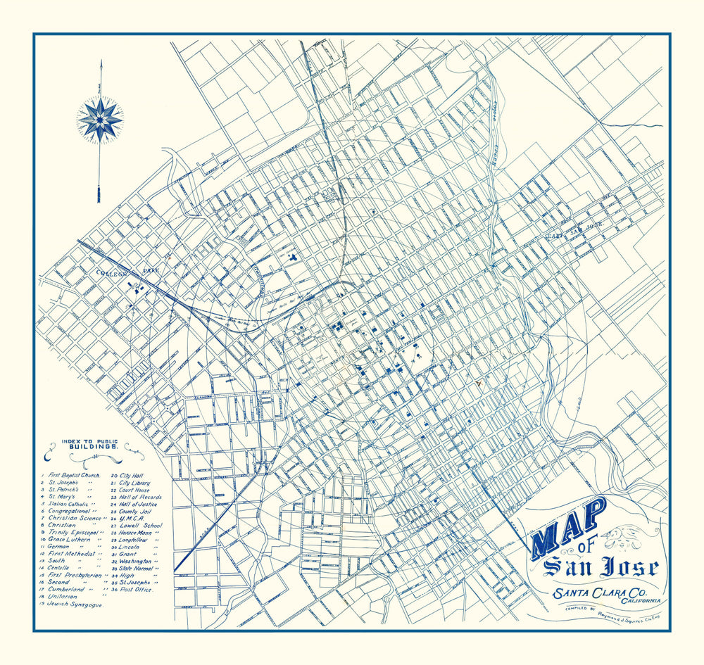 Vintage Map of San Jose, California 1909 print style example
