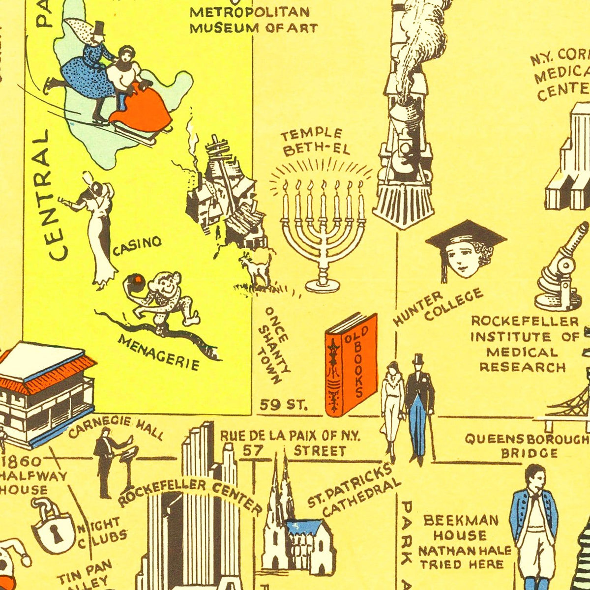 Restored historic details from the 1933 city map of Manhattan, New York