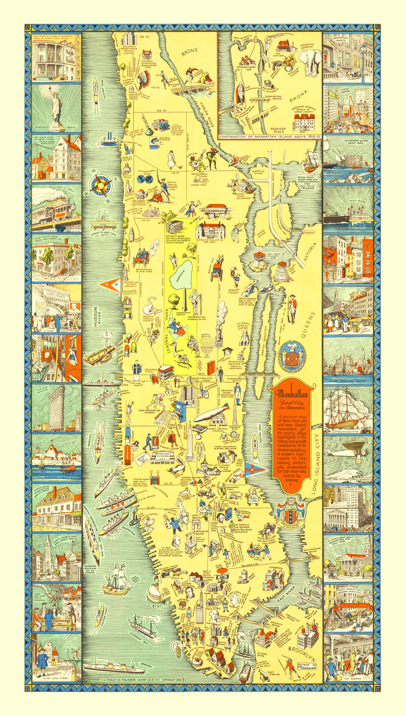 Size comparison using Vintage Map of Manhattan, New York 1933