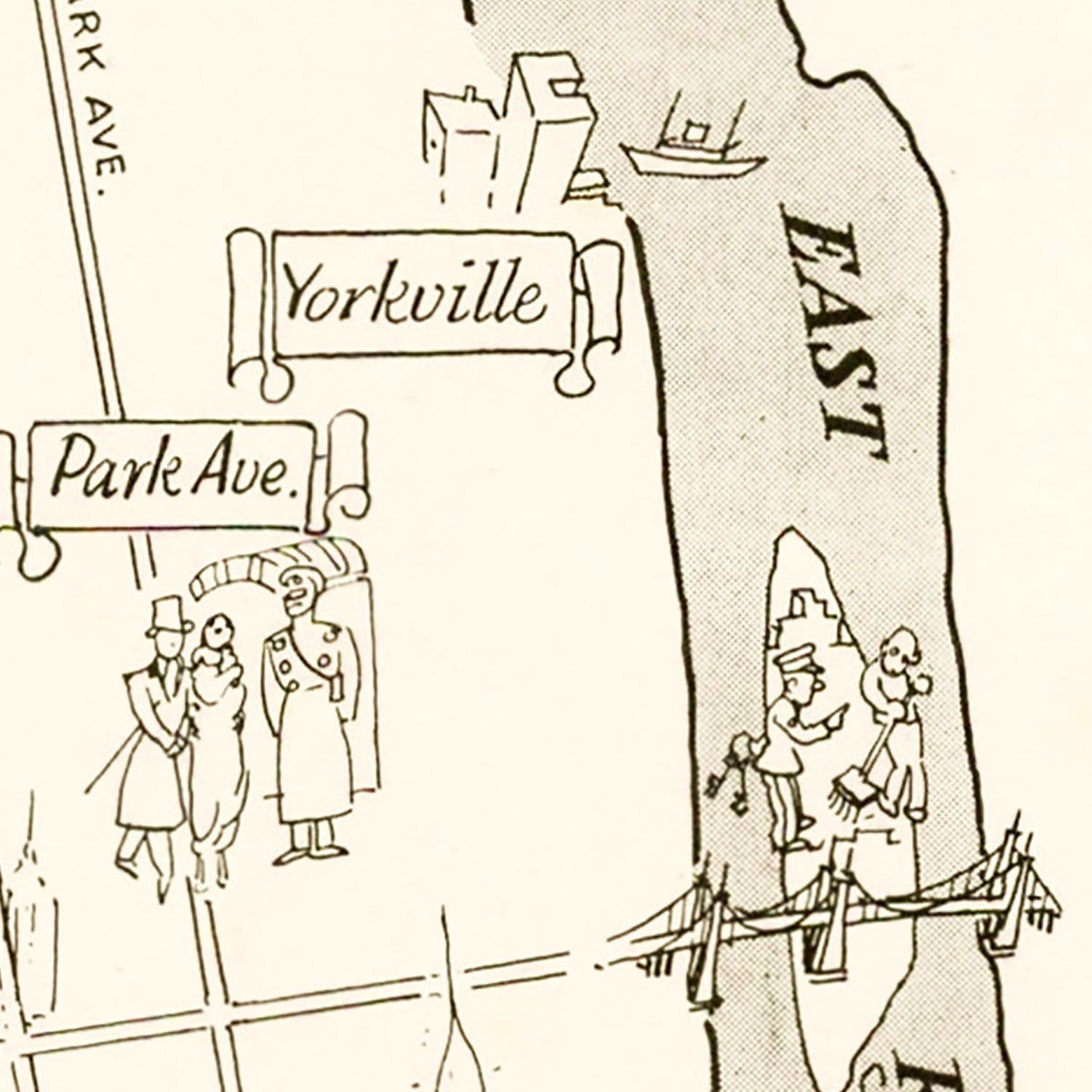 Restored historic details from the 1935 city map of Manhattan, New York