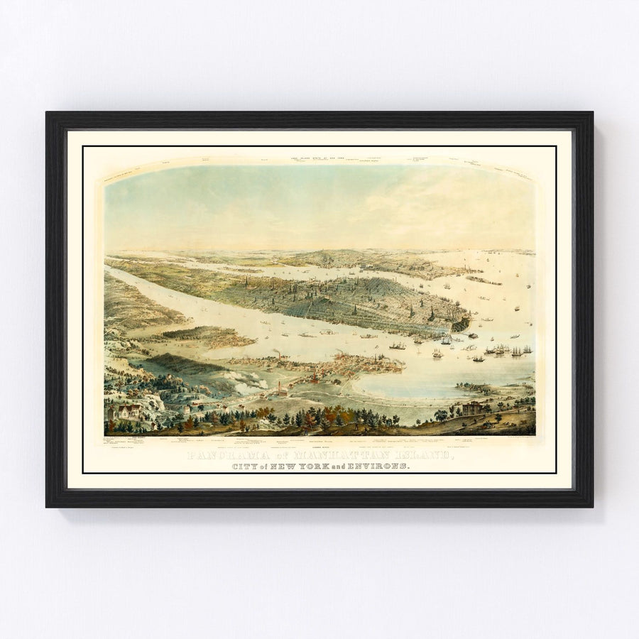 Manhattan Island Vintage Map 1854