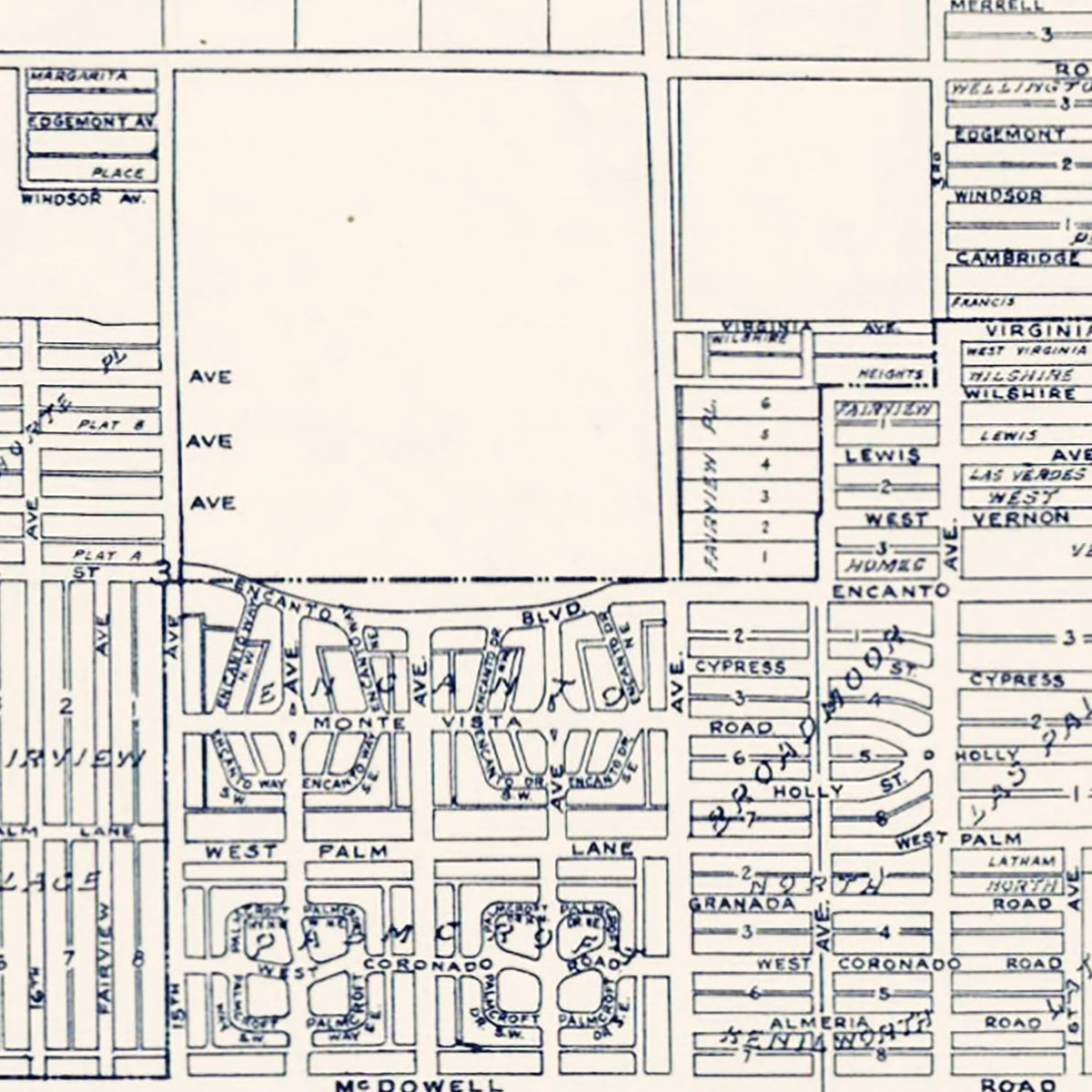 Restored historic details from the 1920 city map of Phoenix, Arizona