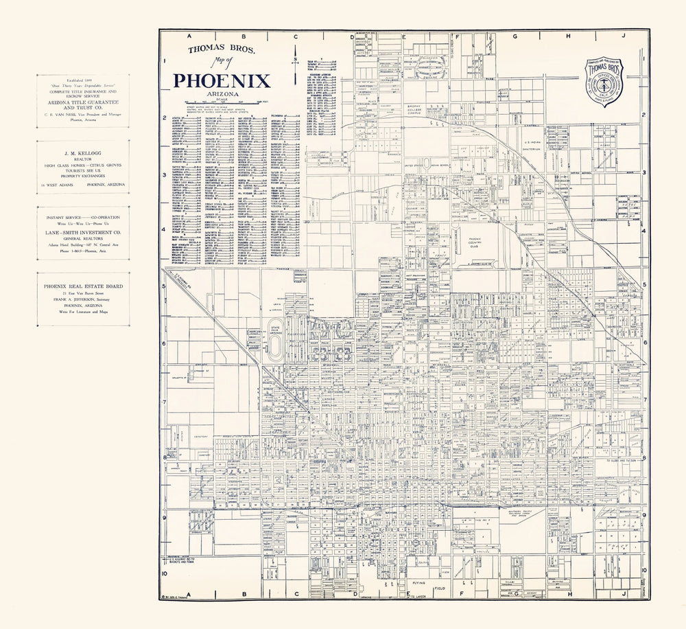 Vintage Map of Phoenix, Arizona 1920 print style example