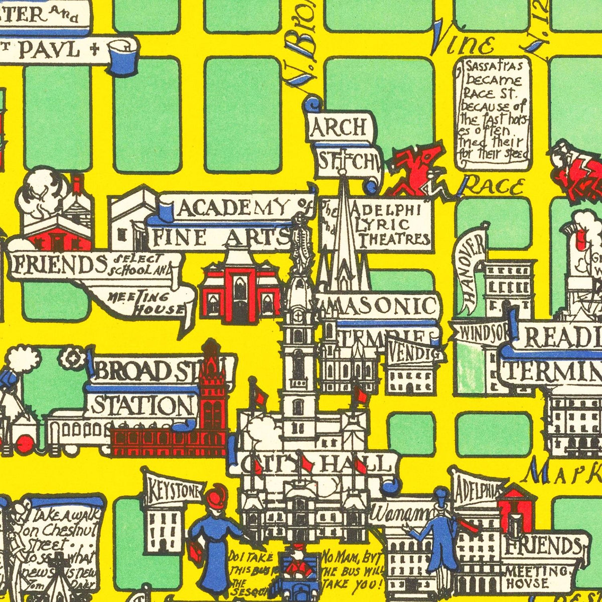Restored historic details from the 1926 city map of Philadelphia, Pennsylvania
