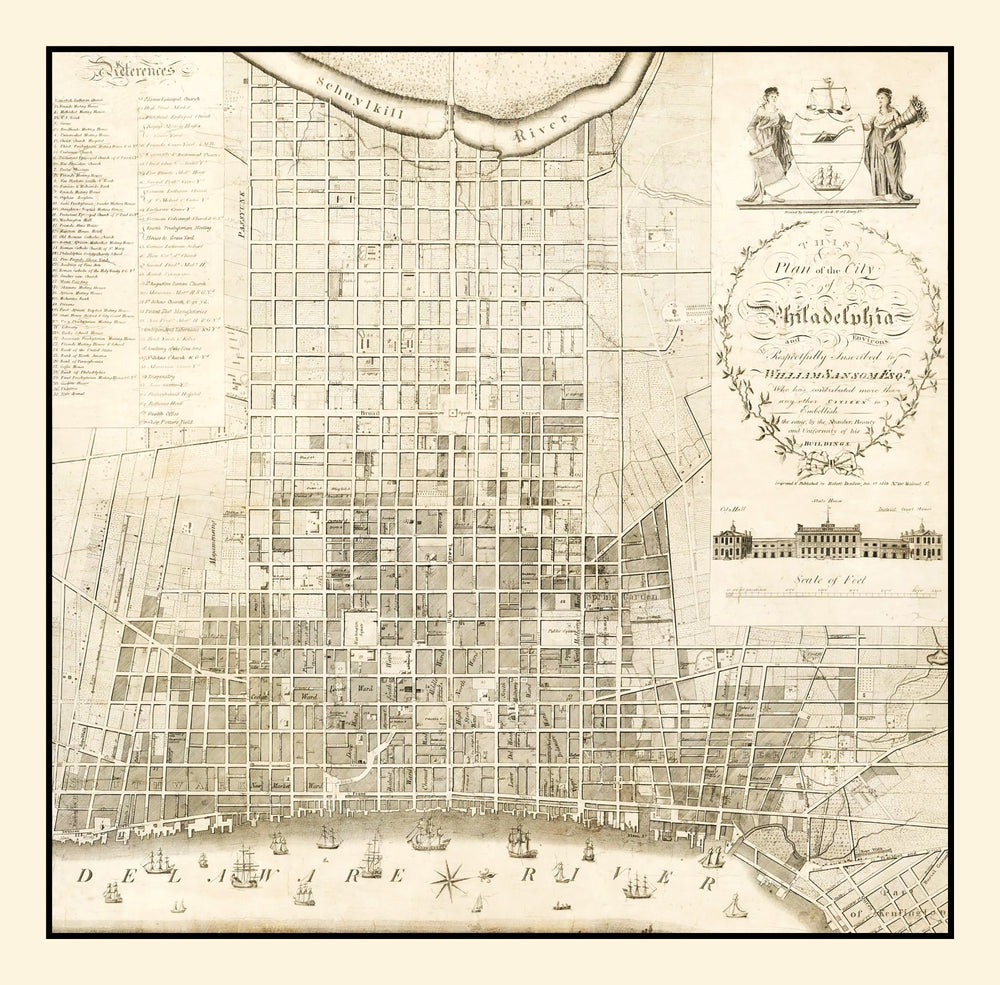 Vintage Map of Philadelphia, Pennsylvania 1819 print style example