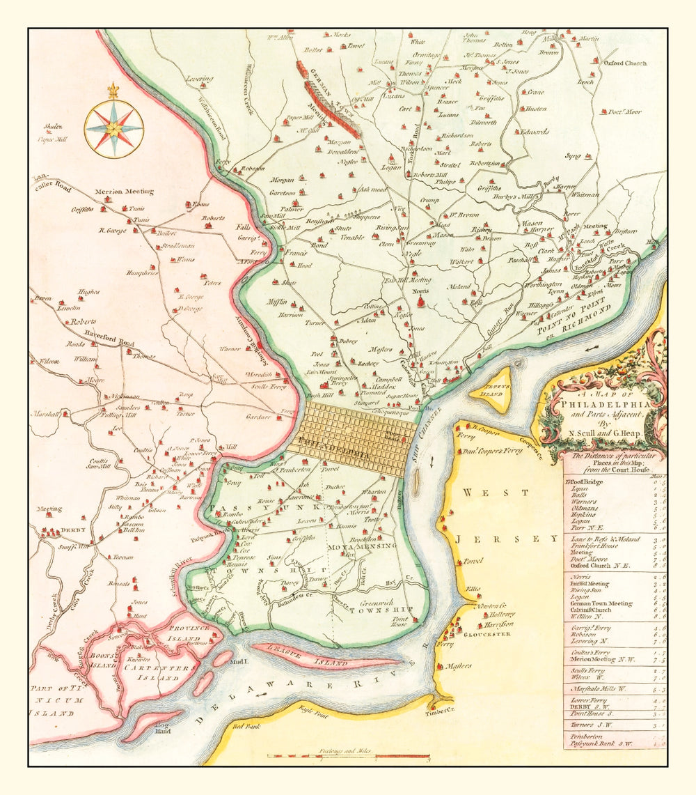 Vintage Map of Philadelphia, Pennsylvania 1753 print style example