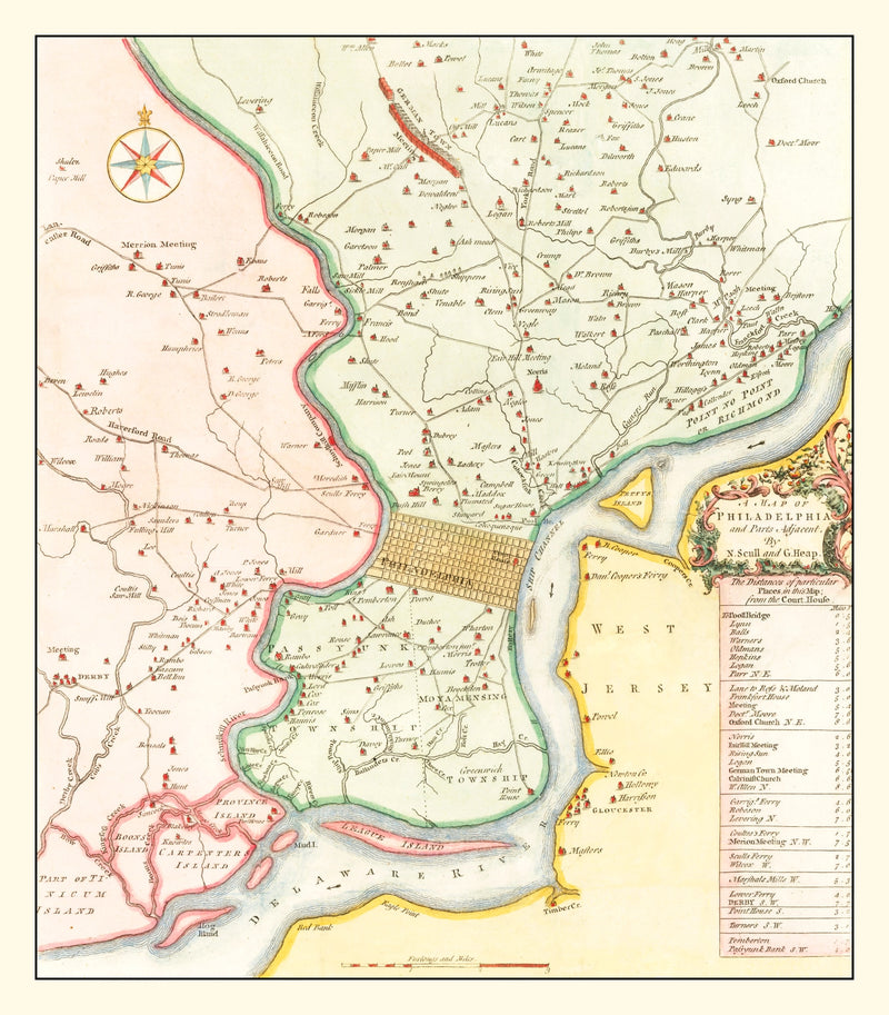 Size comparison using Vintage Map of Philadelphia, Pennsylvania 1753
