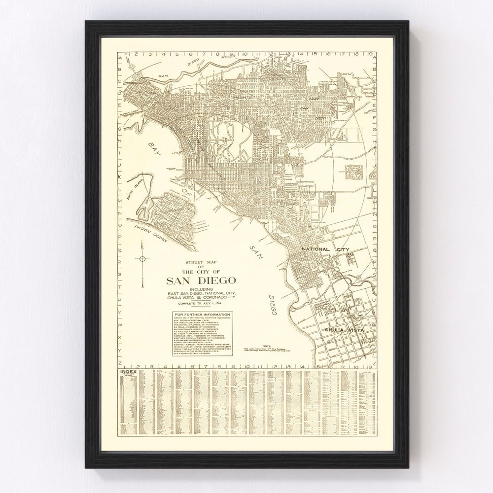 San Diego Vintage Map 1914