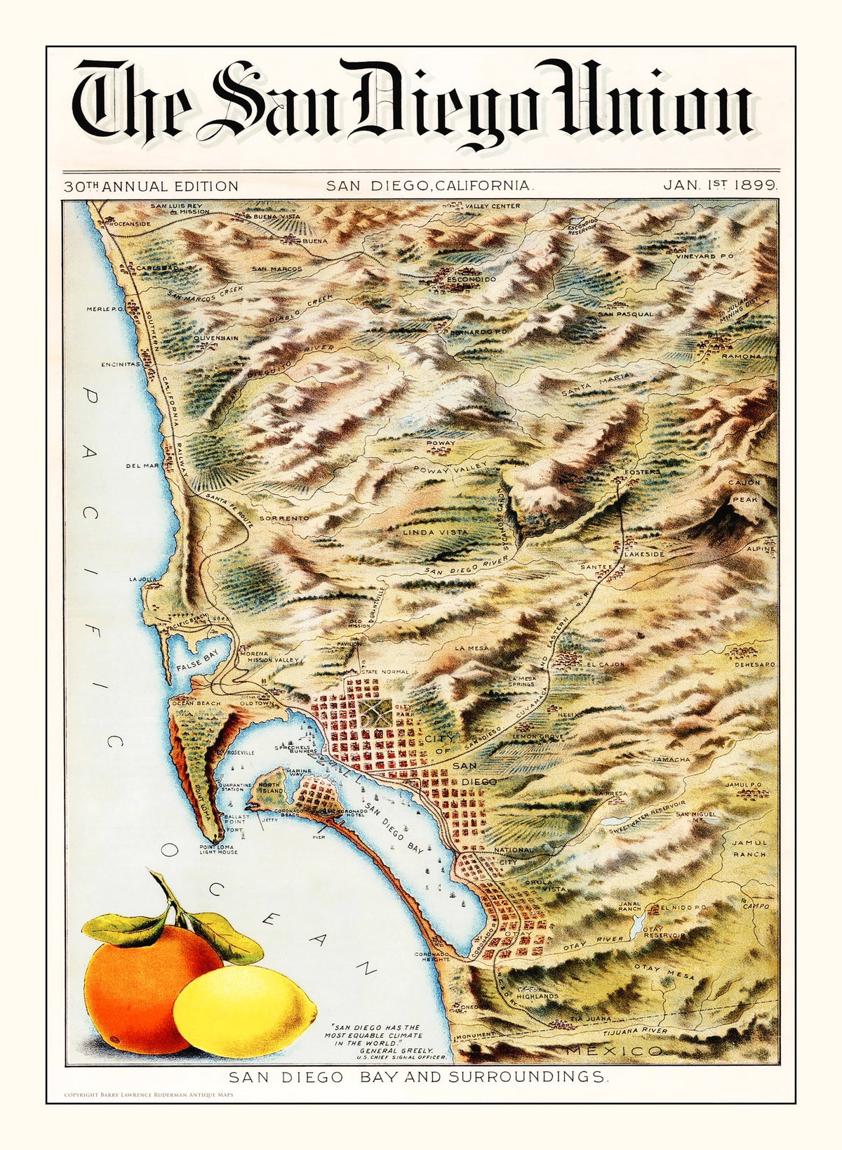 Preview of Vintage Map of San Diego Bay, California 1899