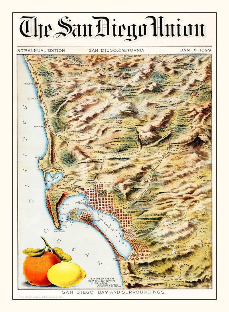 Size comparison using Vintage Map of San Diego Bay, California 1899