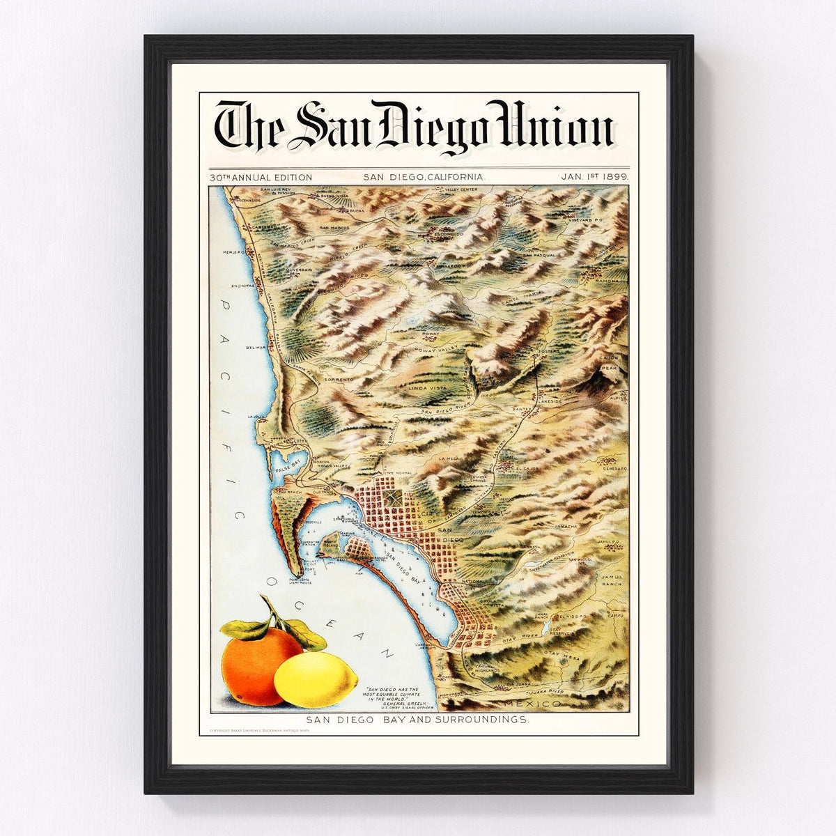 San Diego Bay Vintage Map 1899