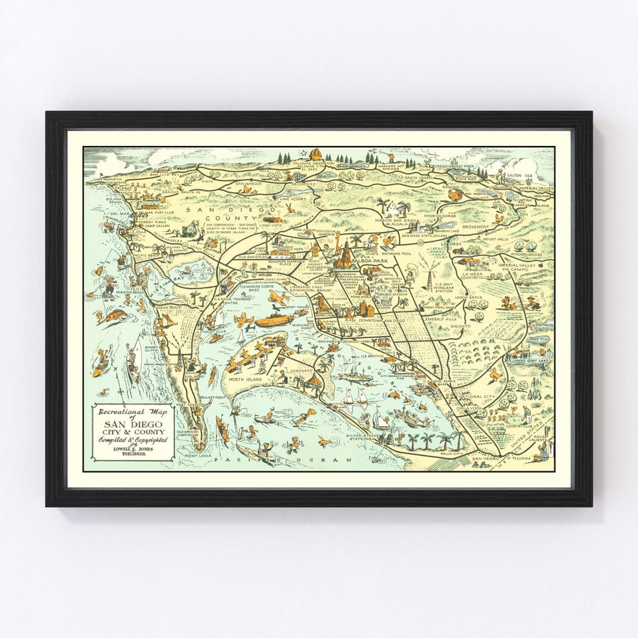 San Diego County Vintage Map 1935