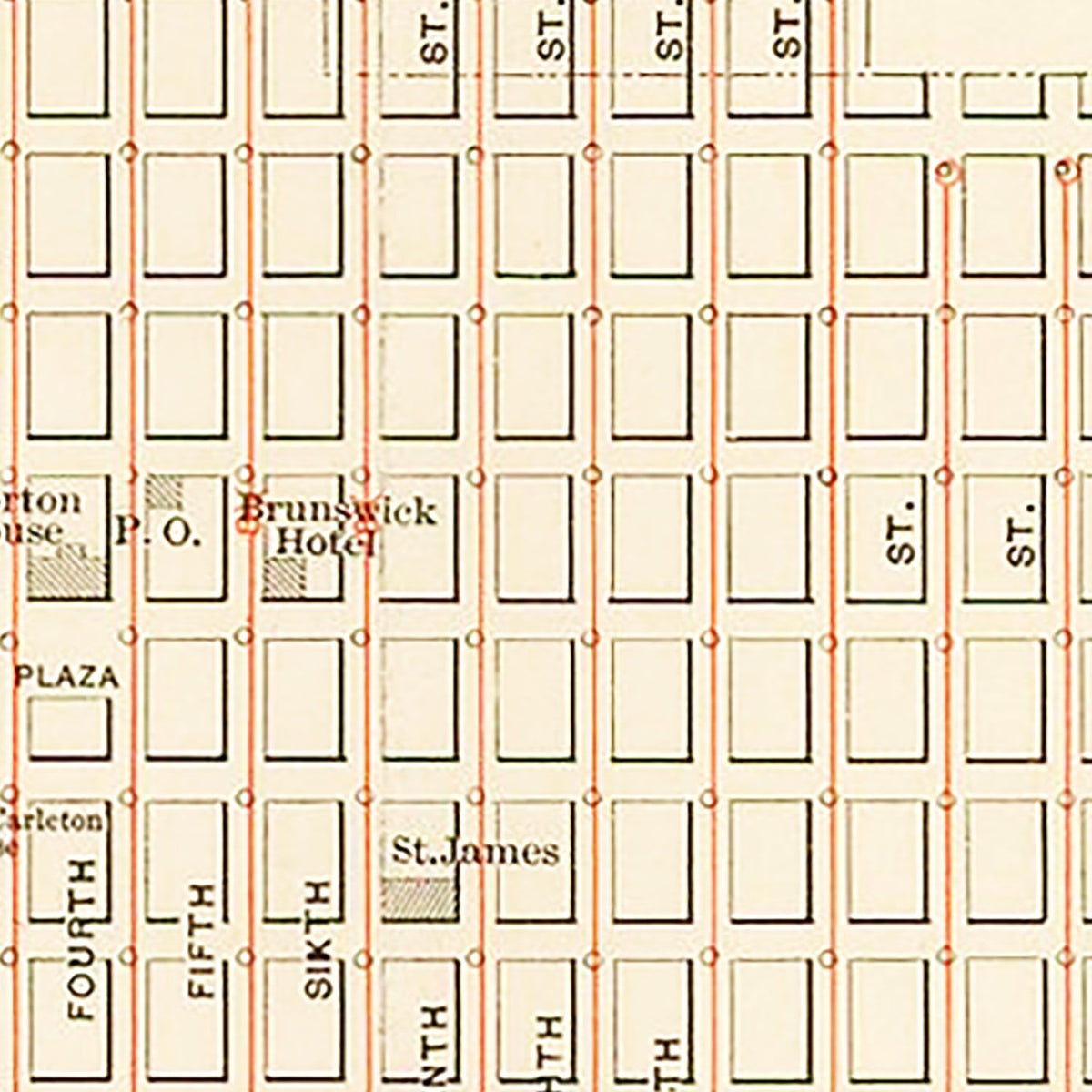 Restored historic details from the 1891 city map of San Diego, California