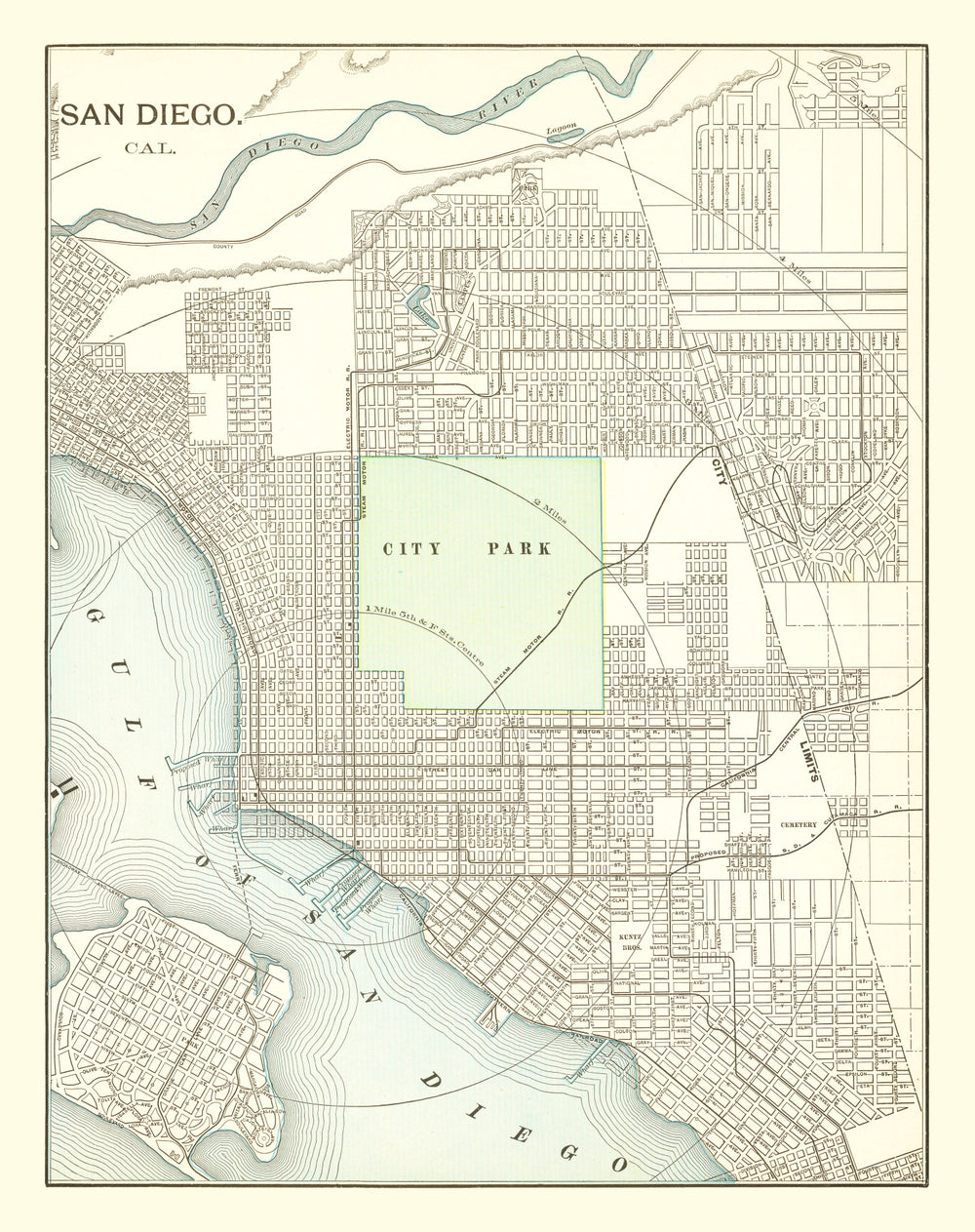 Vintage Map of San Diego, California 1912 print style example