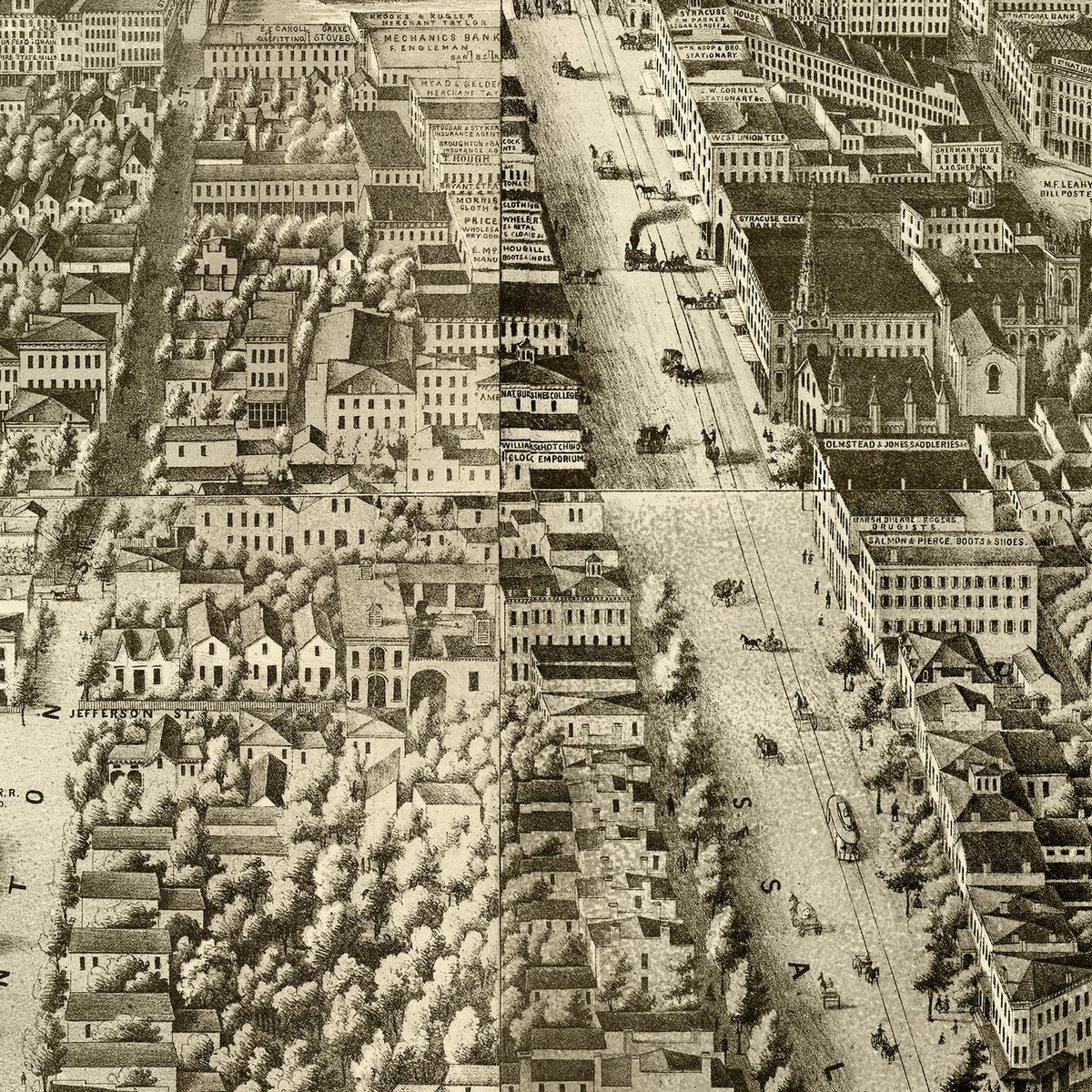 Restored historic details from the 1868 city map of Syracuse, New York