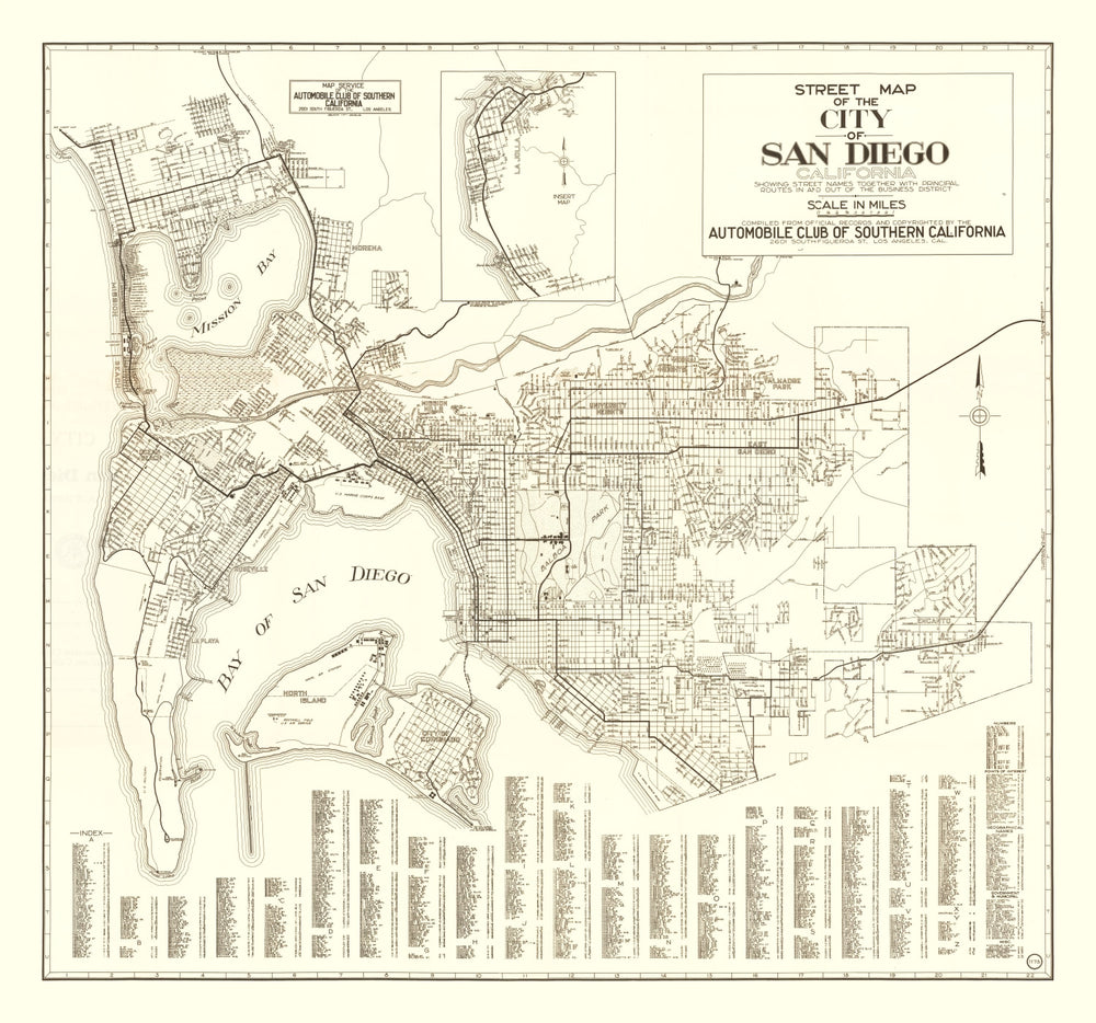 Vintage Map of San Diego, California 1925 print style example