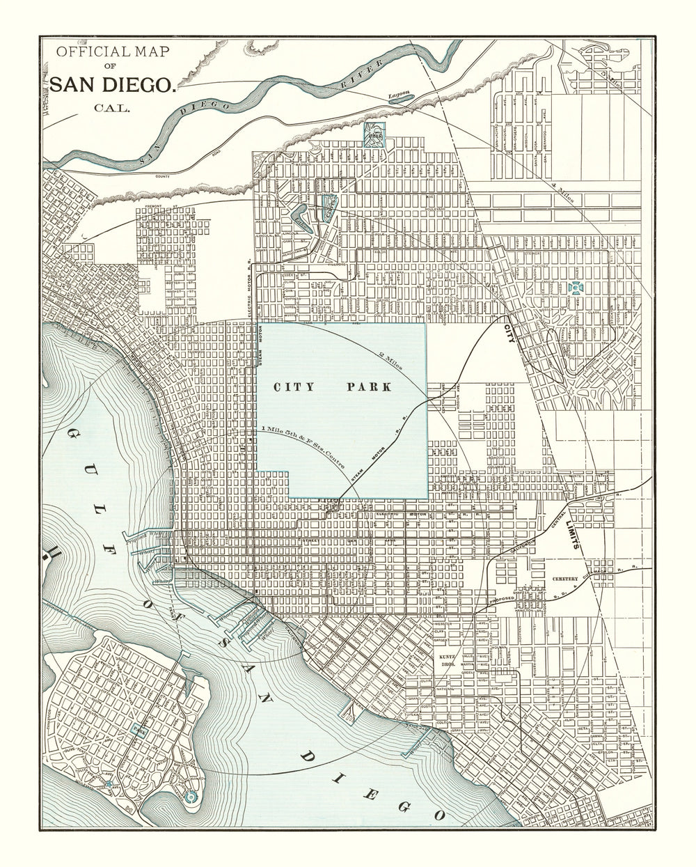 Vintage Map of San Diego, California 1893 print style example
