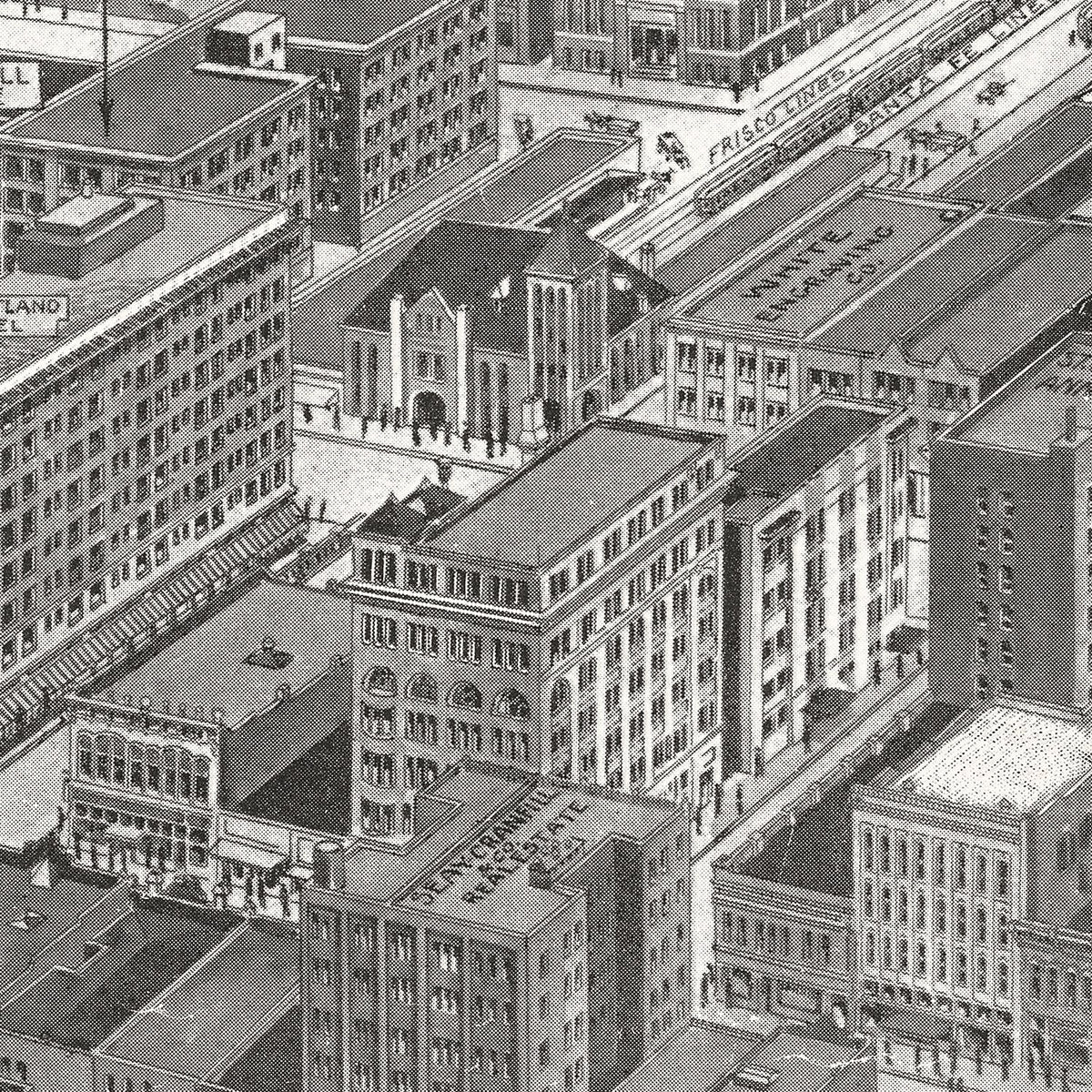 Restored historic details from the 1912 city map of Dallas, Texas