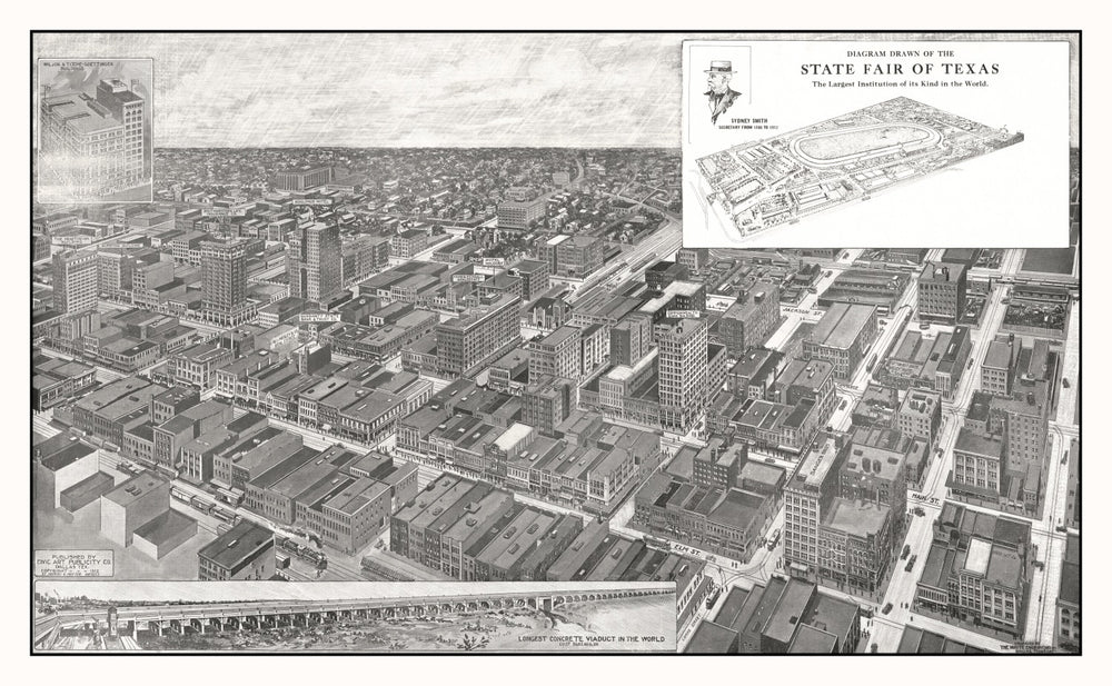 Vintage Map of Dallas, Texas 1912 print style example