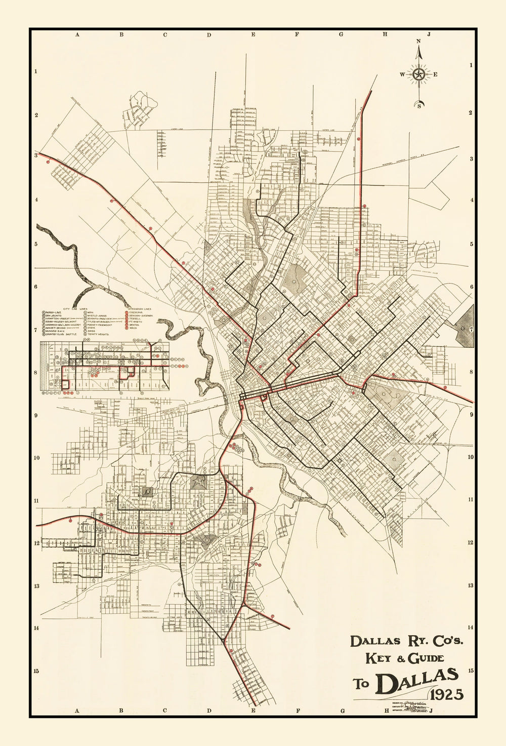 Vintage Map of Dallas, Texas 1925 print style example
