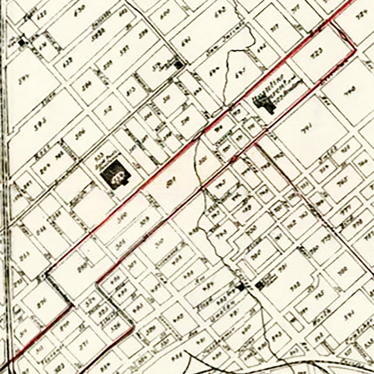 Restored historic details from the 1901 city map of Dallas, Texas