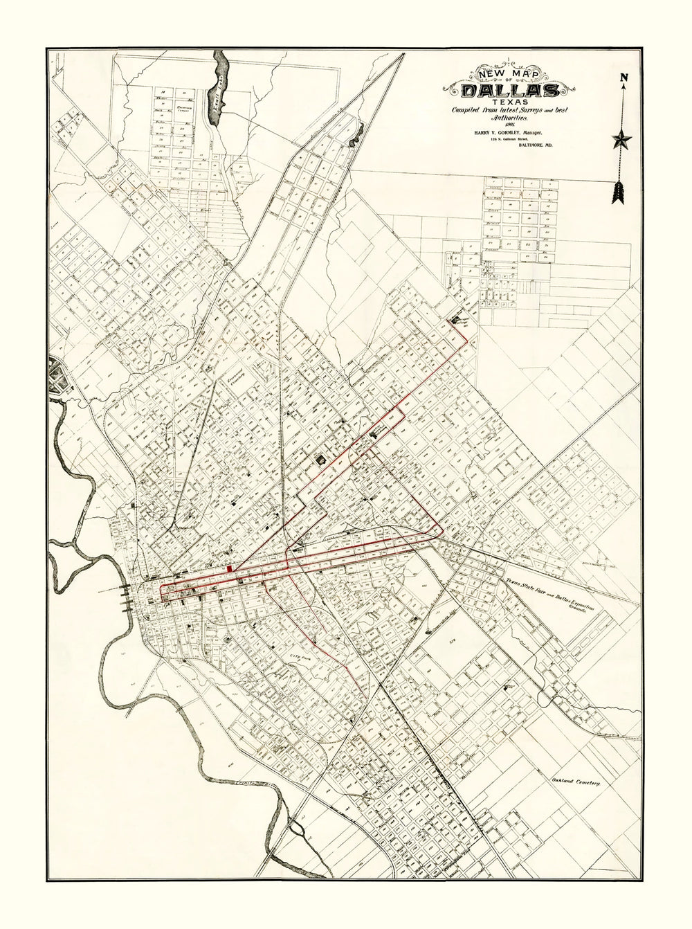 Vintage Map of Dallas, Texas 1901 print style example
