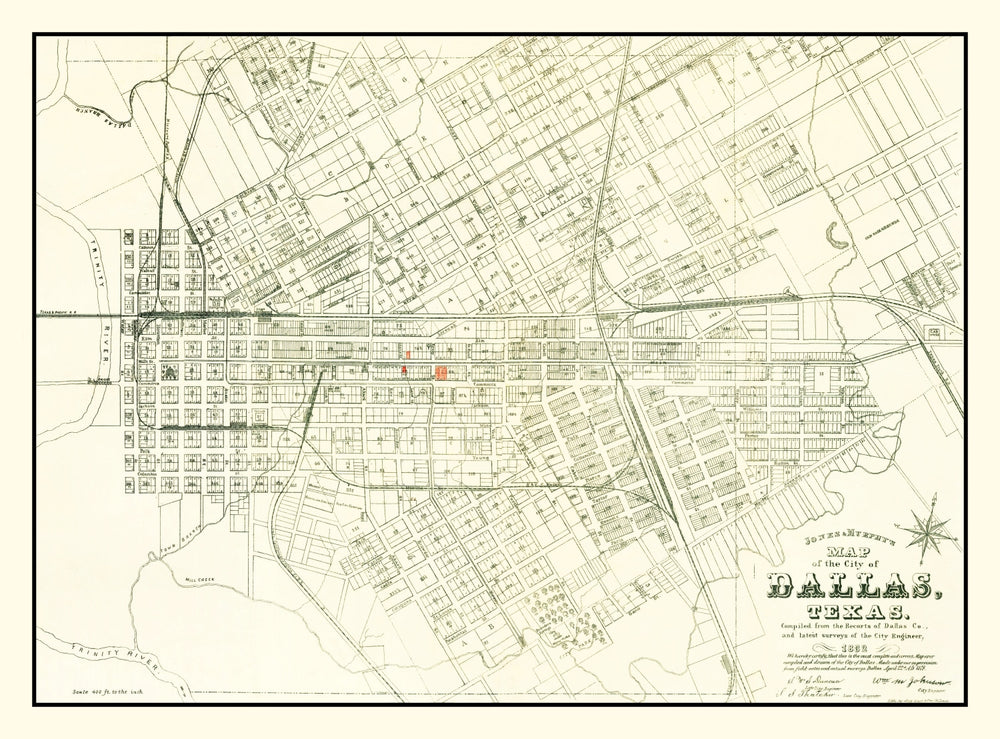 Vintage Map of Dallas, Texas 1882 print style example