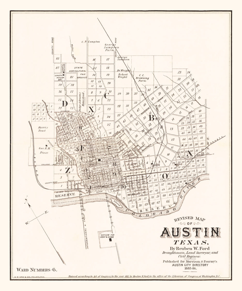 Vintage Map of Austin, Texas 1885 print style example