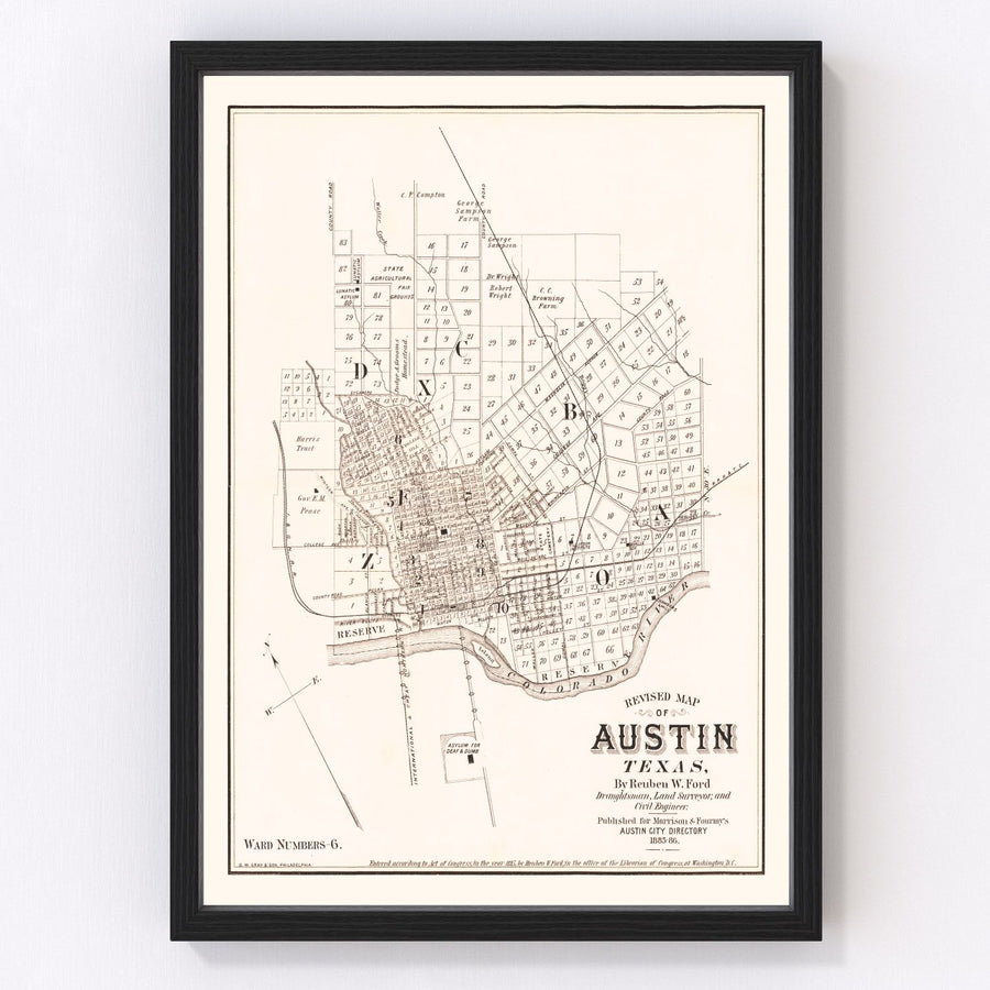 Austin Vintage Map 1885