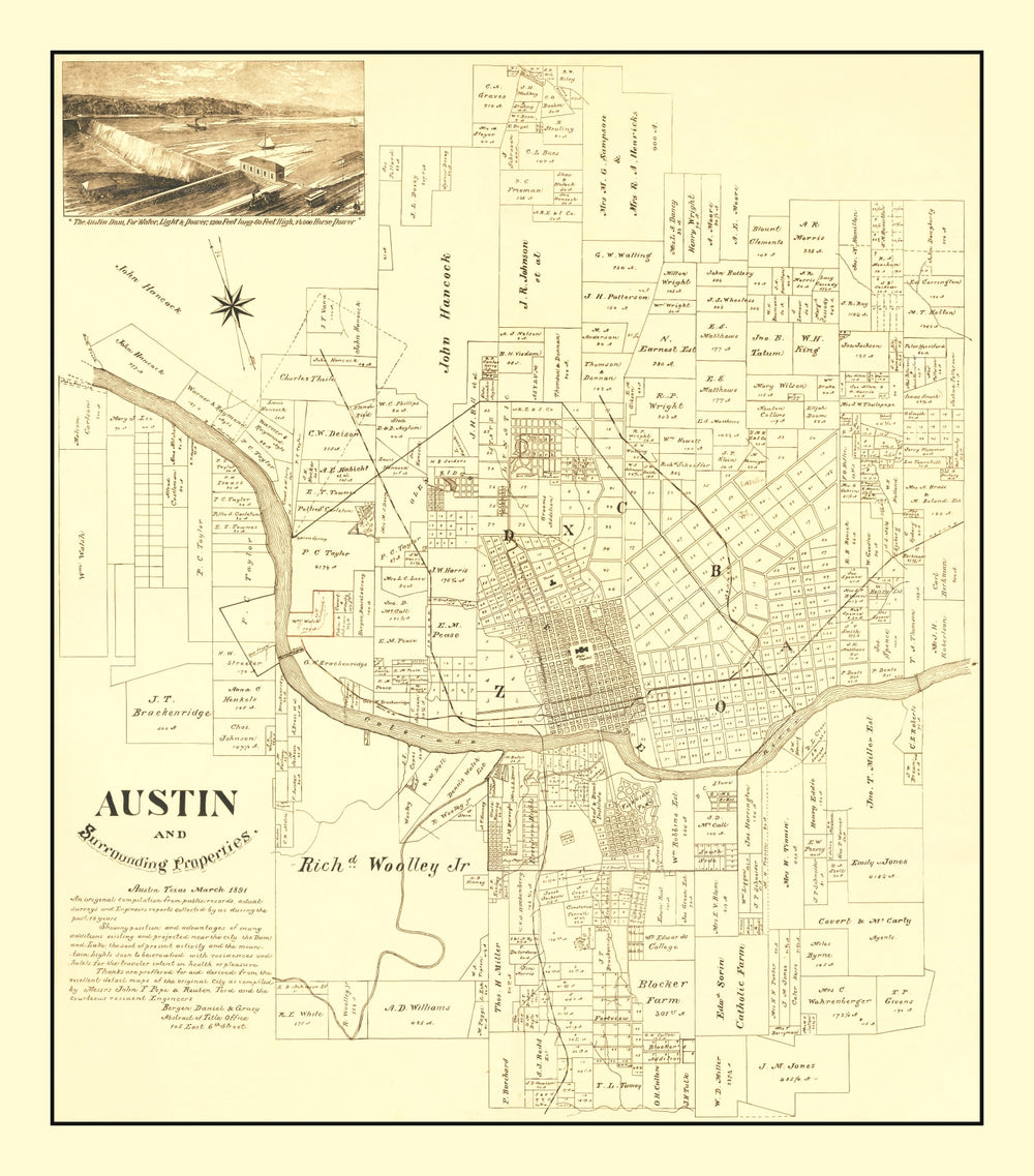 Vintage Map of Austin, Texas 1891 print style example