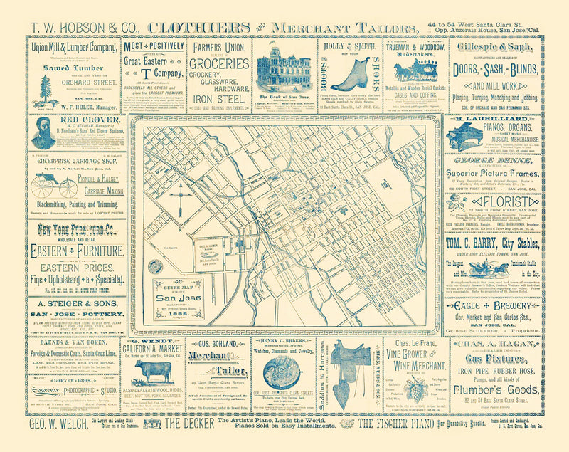 Size comparison using Vintage Map of San Jose, California 1886