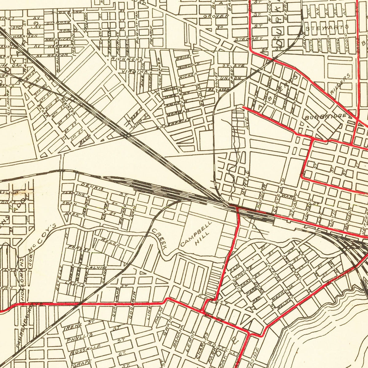 Restored historic details from the 1913 city map of Jacksonville, Florida