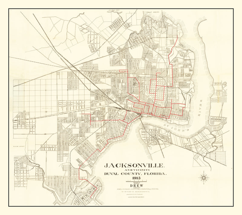 Size comparison using Vintage Map of Jacksonville, Florida 1913