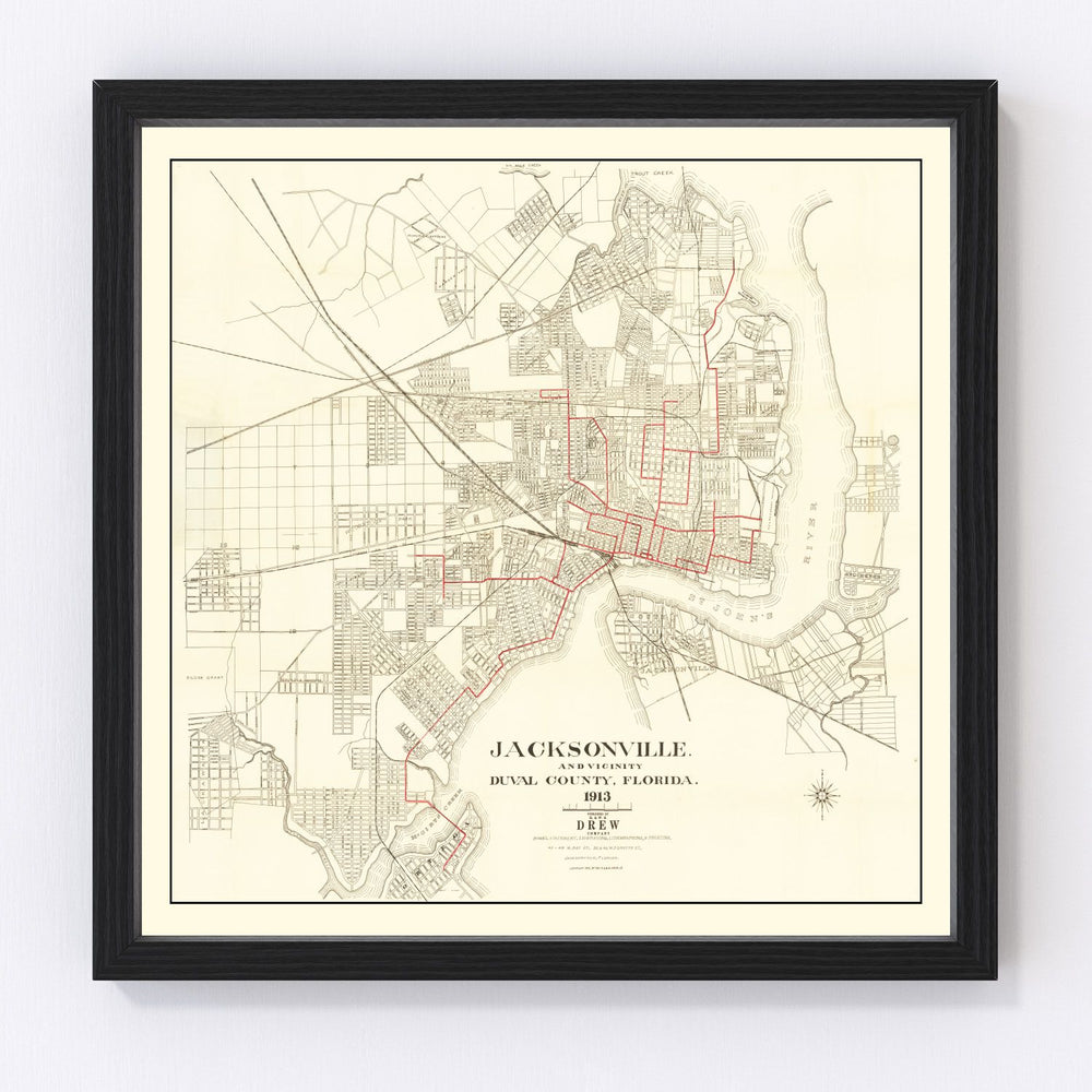 Jacksonville Vintage Map 1913