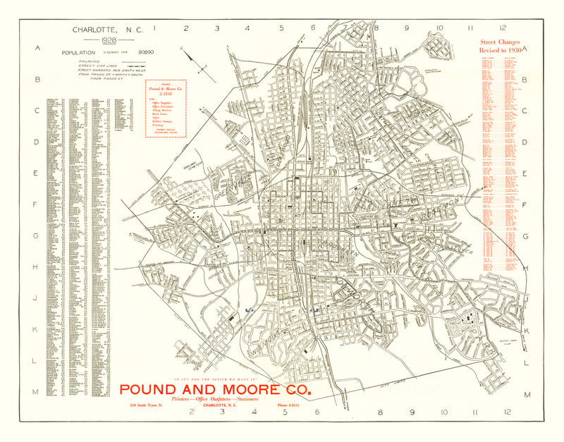 Size comparison using Vintage Map of Charlotte, North Carolina 1930