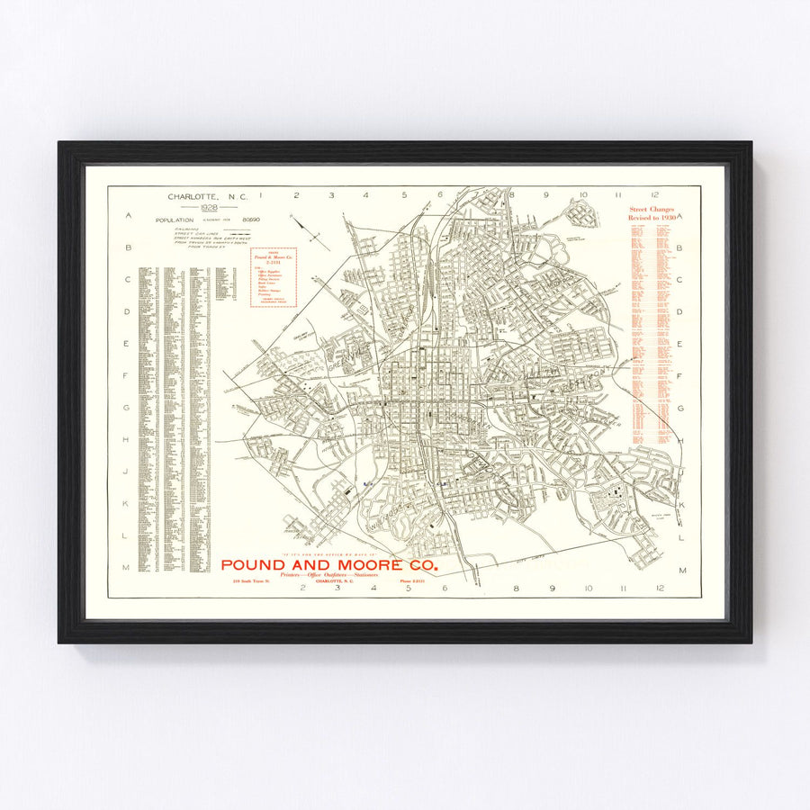 Vintage Map of Charlotte, North Carolina 1930