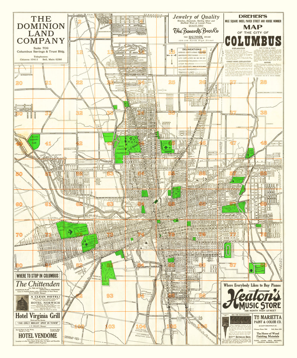 Vintage Map of Columbus, Ohio 1916 print style example