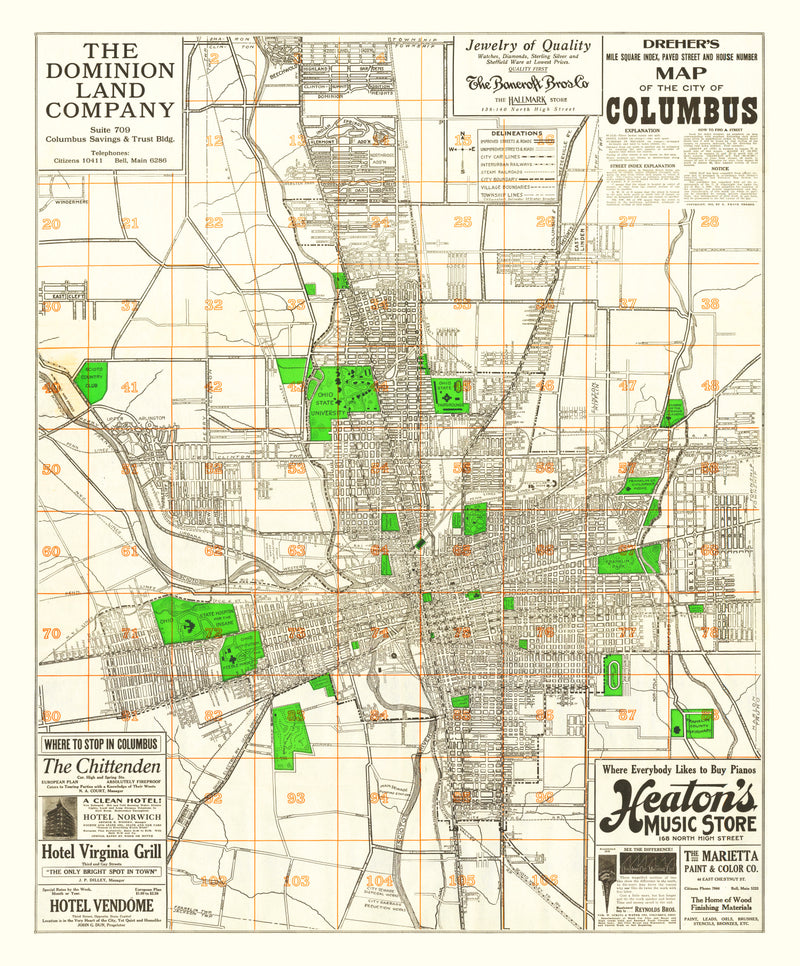 Size comparison using Vintage Map of Columbus, Ohio 1916